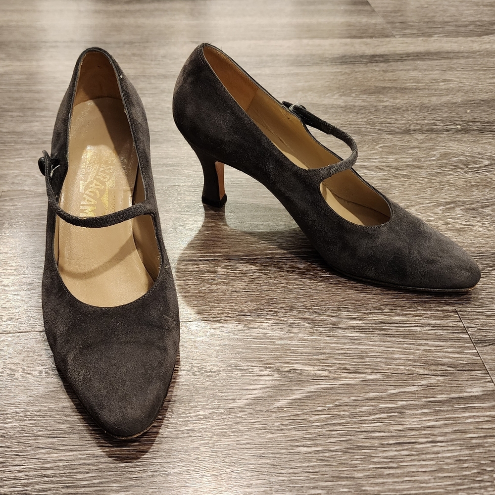 Ferragamo Mary Jane Suede Heels